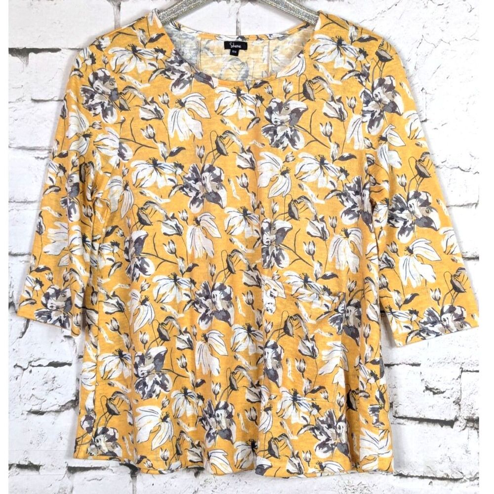 SHANA Floral A-Line Tunic Artsy Boho Cottage Lagenlook Comfort Casual Medium